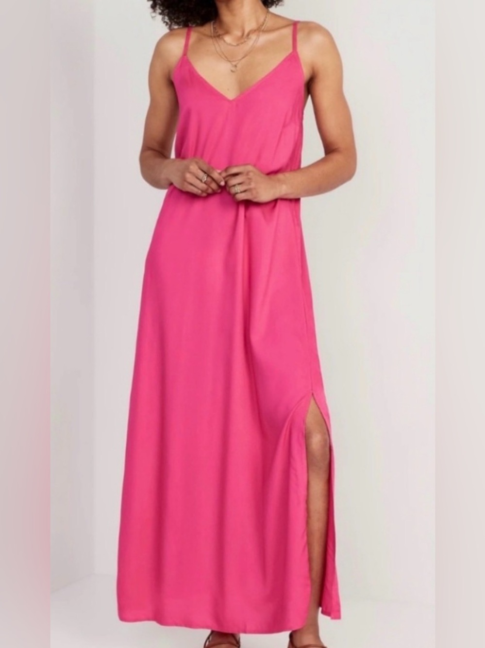Old Navy Pink Slip Maxi Dress Tie Back Spaghetti Strap Medium Tall Summer Dress